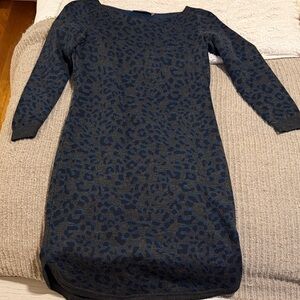 LOFT Blue and Black Leopard Print Sweater Dress- SIZE XSMALL!